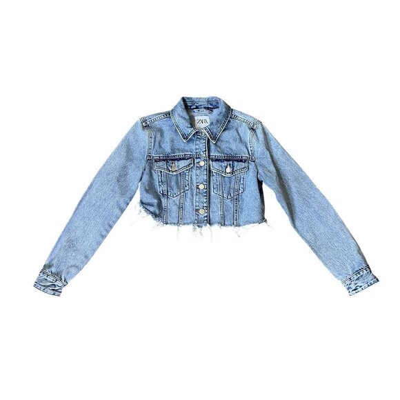 Zara Jackets & Blazers - Zara Cropped Denim Jacket XS Frayed Raw Hem Western Cowgirl Light Wash Pockets